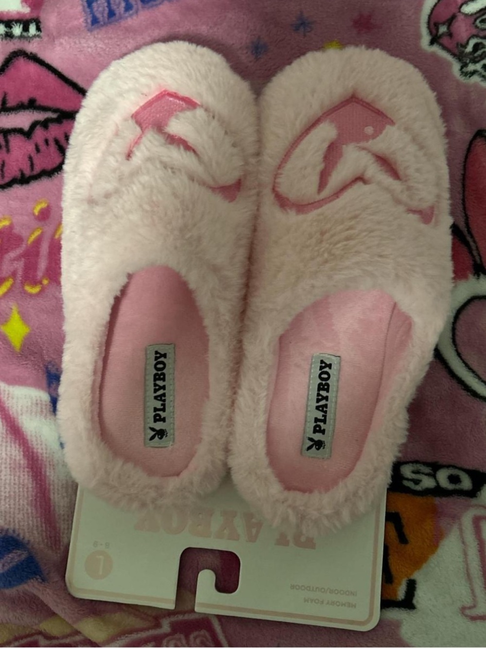 PLAYBOY Pink Fuzzy Heart Slip-Ons - Picture 2 of 4